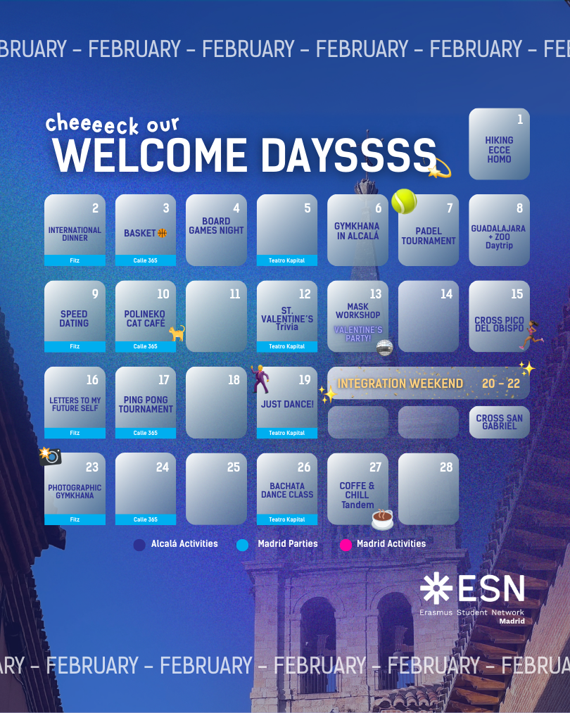 Welcome Days feb 26 calendar