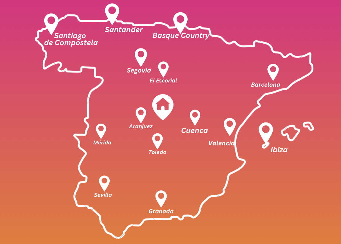 Map that shows cities that have been visited by ESN Alcalá
